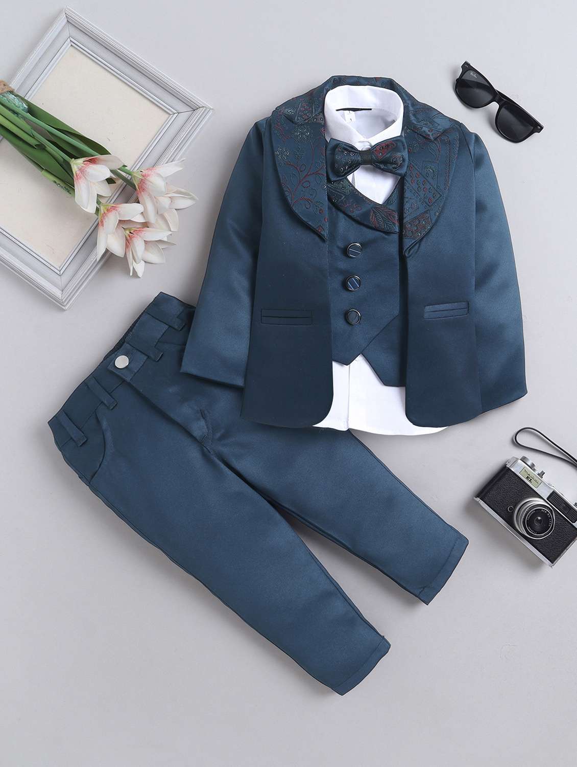 boys embroidered blazer and trouser with shirt set