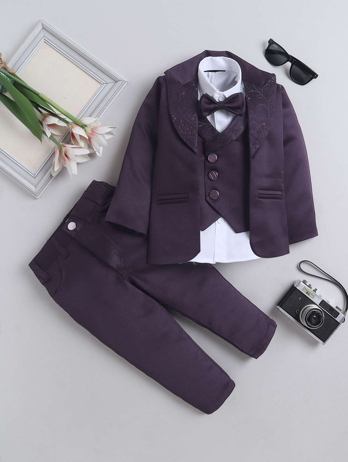 boys embroidered blazer and trouser with shirt set