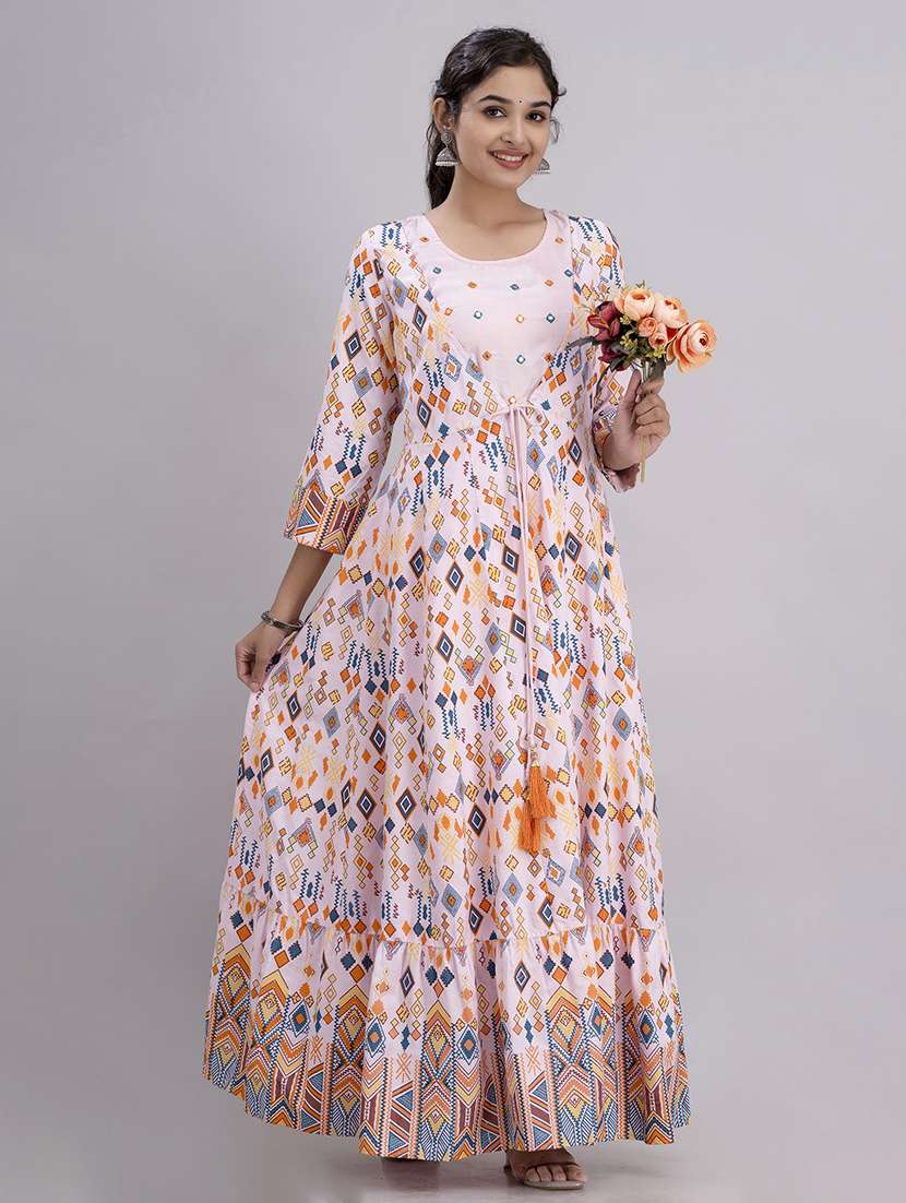 women printed three quarter sleeve ethnic dress - 22300339 -  Standard Image - 3