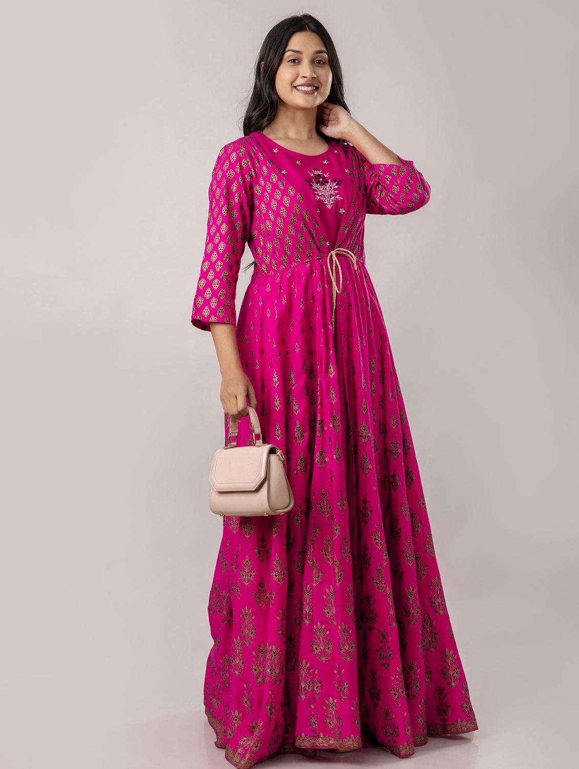 women printed three quarter sleeve ethnic dress