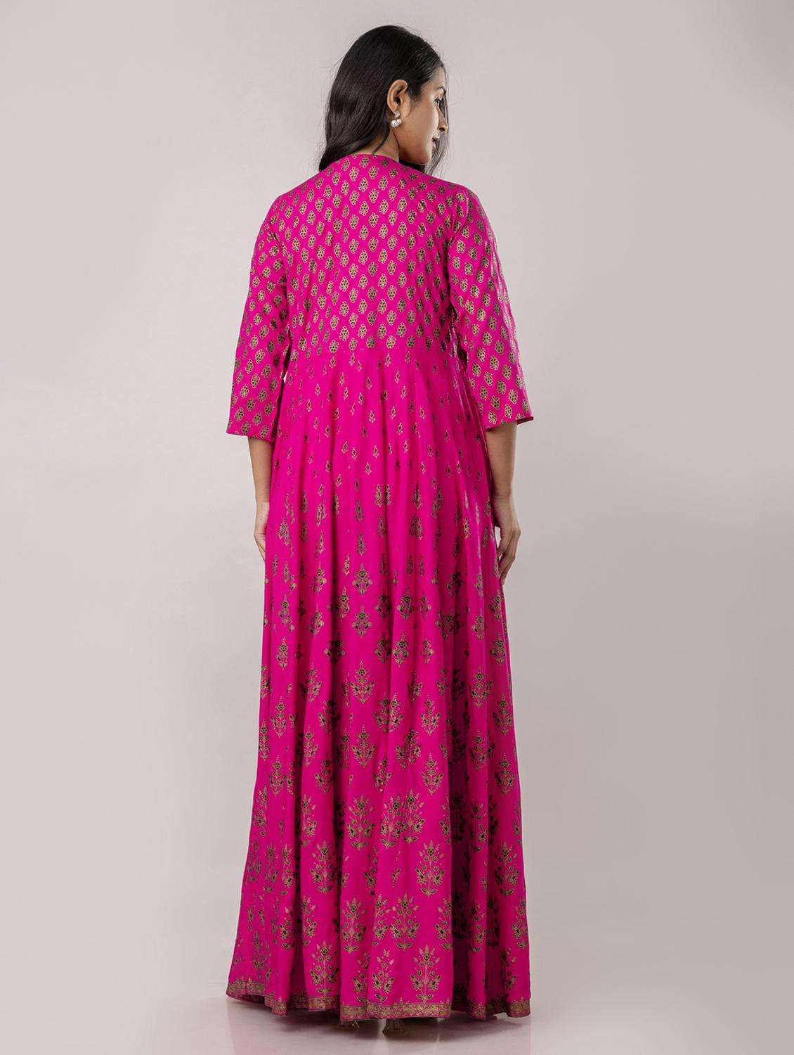 women printed three quarter sleeve ethnic dress - 22300341 -  Standard Image - 3