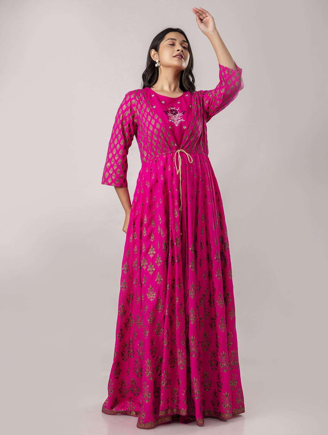 women printed three quarter sleeve ethnic dress - 22300341 -  Standard Image - 5