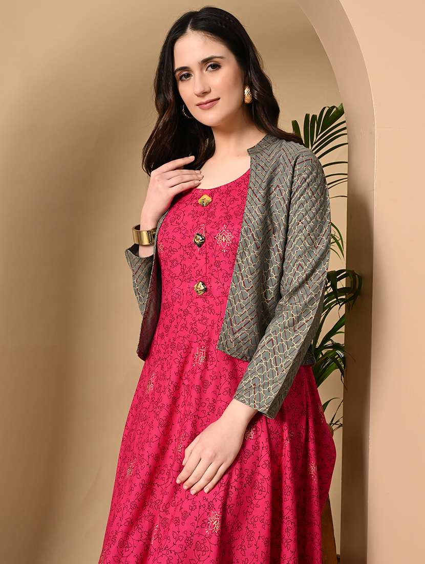 women printed three quarter sleeve ethnic dress - 22300346 -  Standard Image - 5