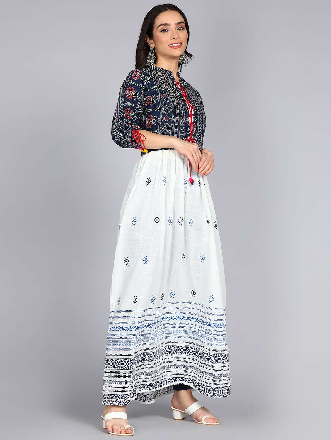 women printed three quarter sleeve ethnic dress - 22300347 -  Standard Image - 3