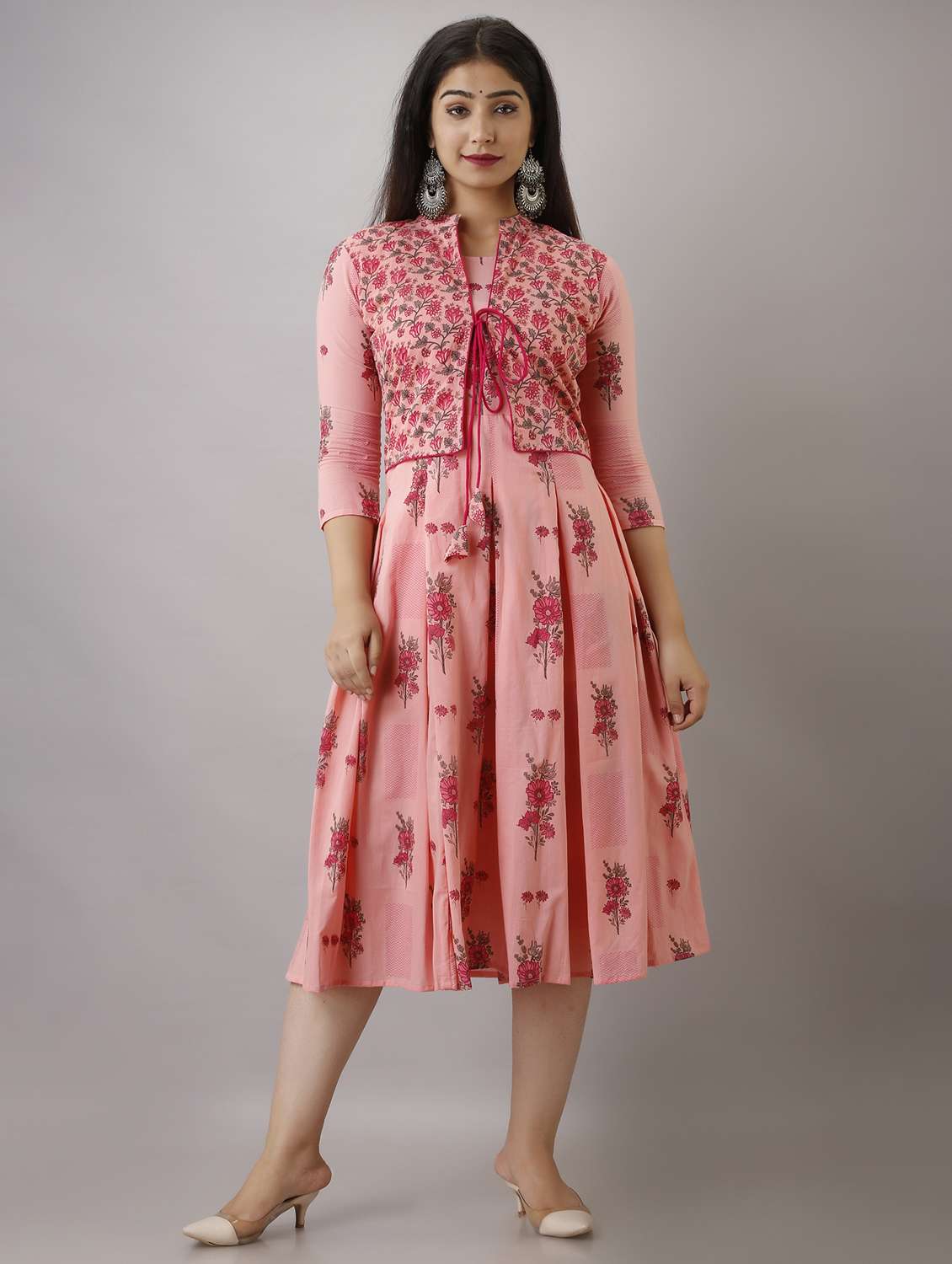 women floral printed three quarter sleeve ethnic dress