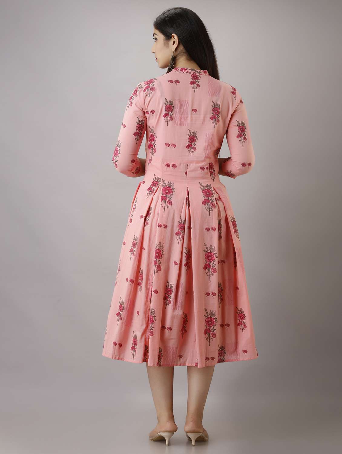 women floral printed three quarter sleeve ethnic dress - 22300349 -  Standard Image - 3