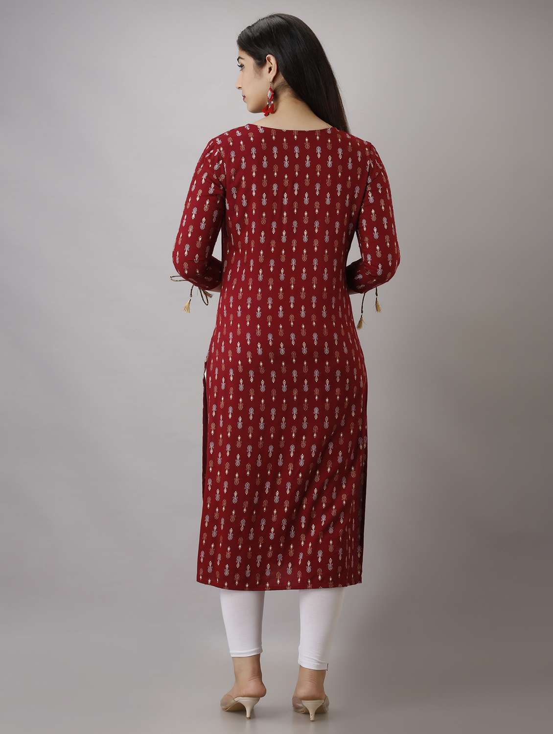 women printed three quarter sleeve straight kurta - 22300350 -  Standard Image - 3