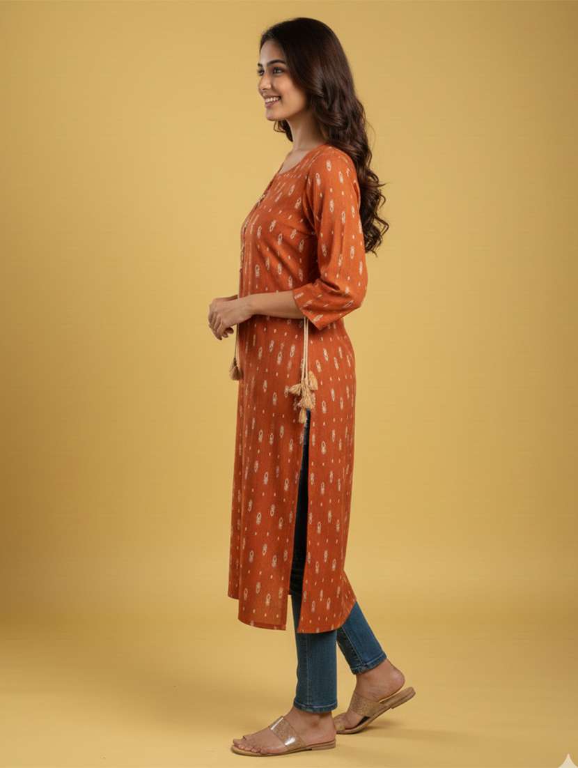 women printed three quarter sleeve straight kurta - 22300351 -  Standard Image - 3