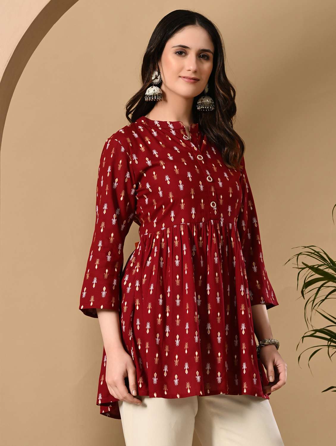 women printed three quarter sleeve a-line kurti - 22300352 -  Standard Image - 3
