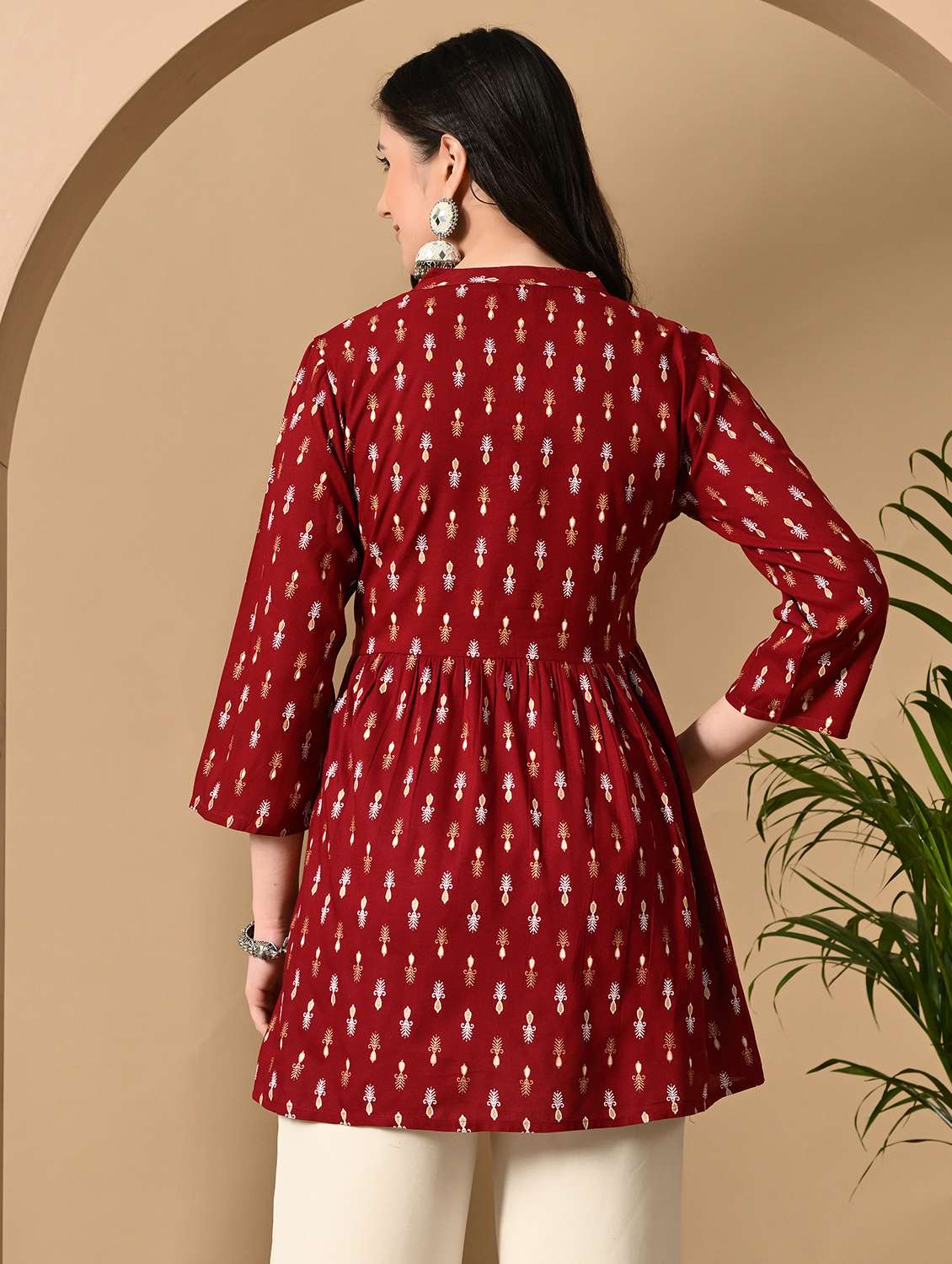 women printed three quarter sleeve a-line kurti - 22300352 -  Standard Image - 5