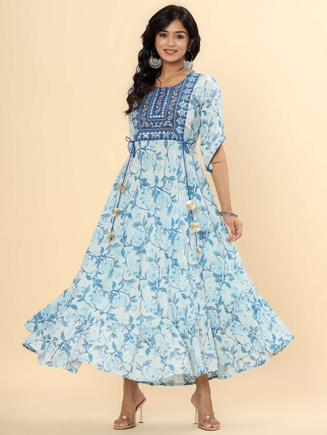 women floral printed short sleeve ethnic dress