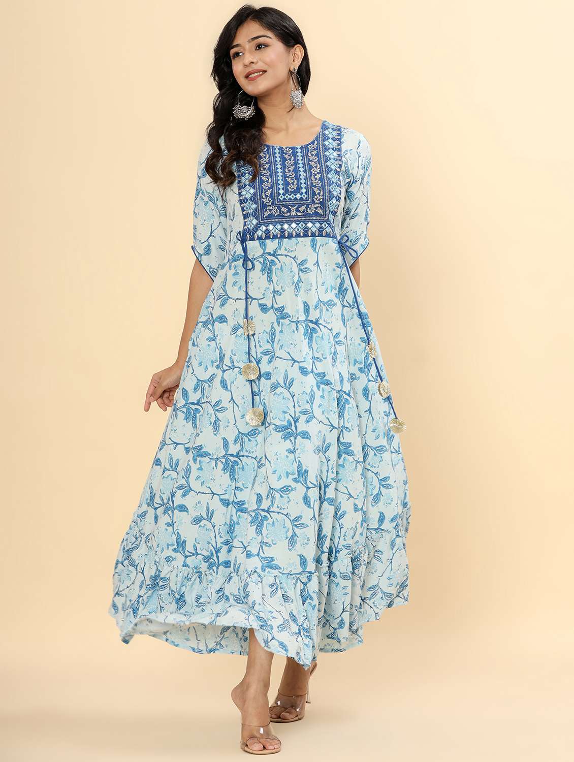 women floral printed short sleeve ethnic dress - 22300354 -  Standard Image - 3