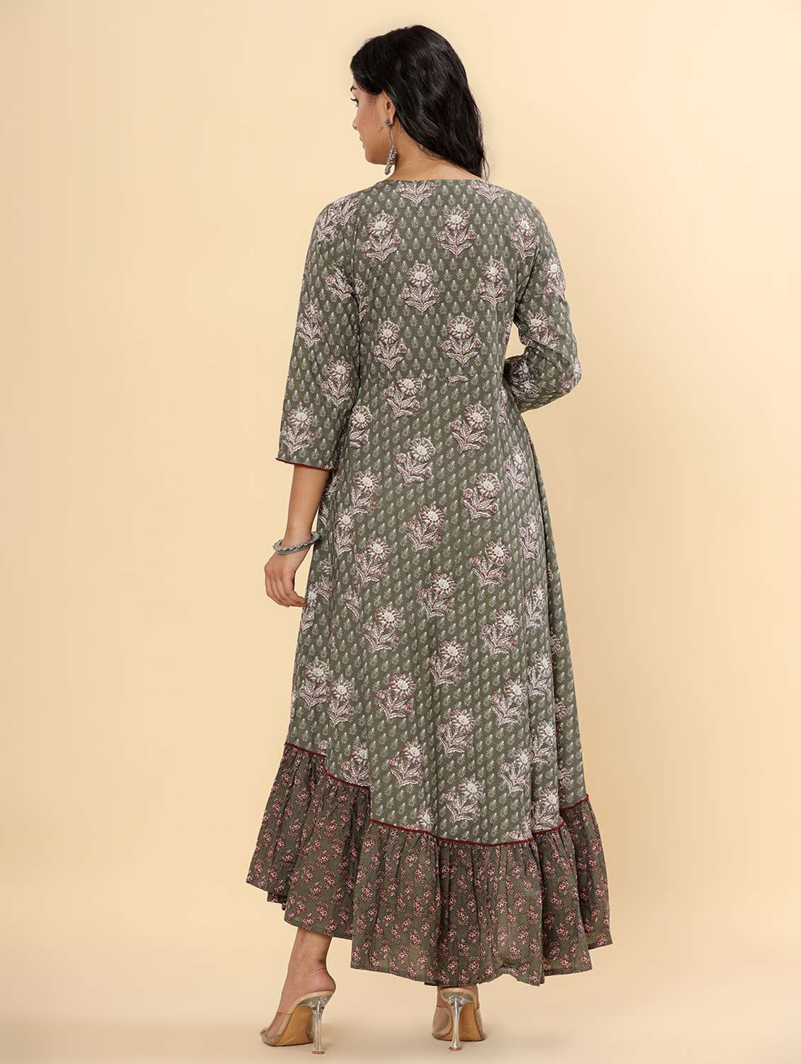 women printed three quarter sleeve ethnic dress - 22300355 -  Standard Image - 3