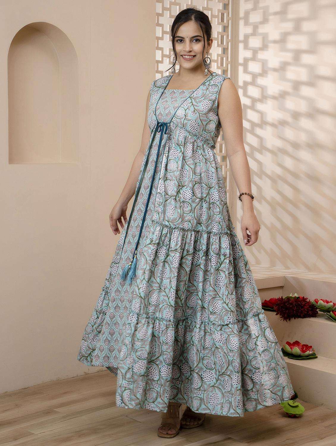 women floral sleeveless ethnic dress