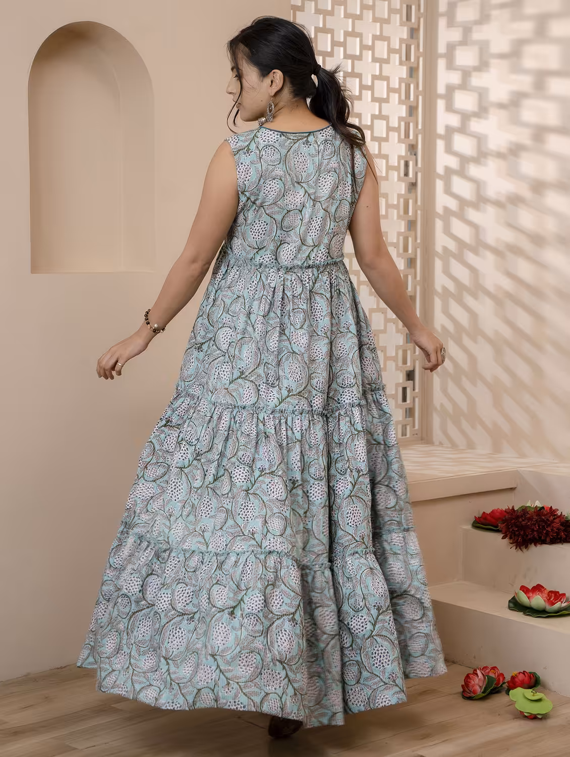 women floral sleeveless ethnic dress - 22300362 -  Standard Image - 3