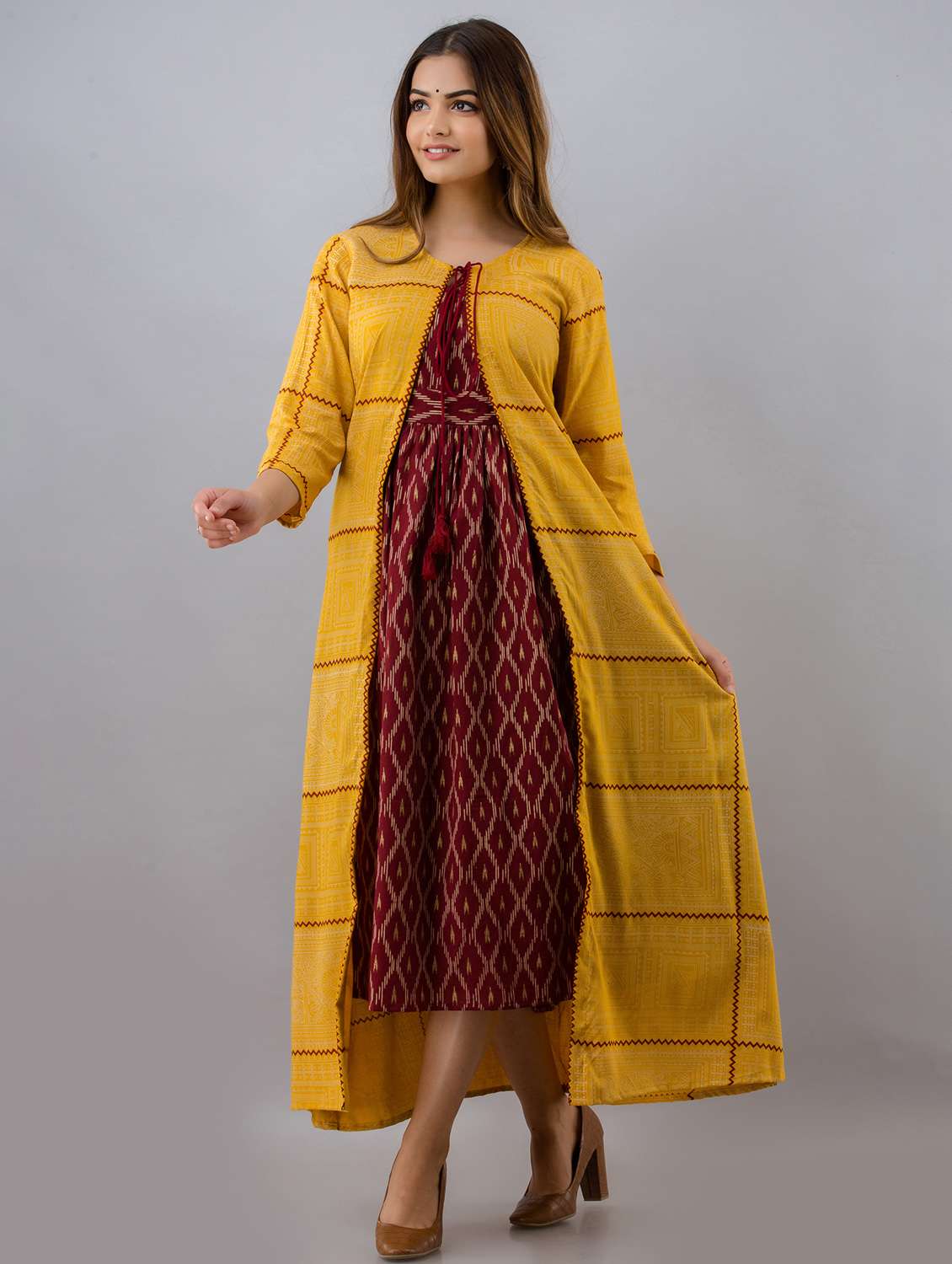 women printed three quarter sleeve ethnic dress