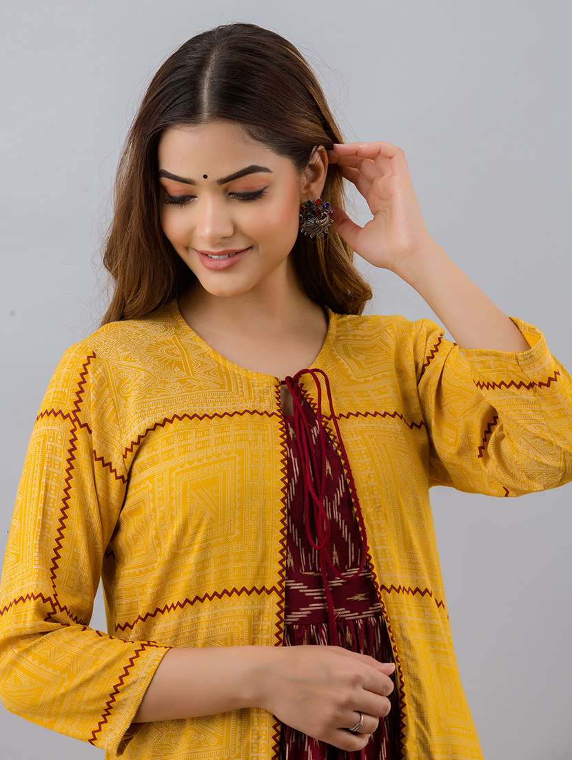 women printed three quarter sleeve ethnic dress - 22300363 -  Standard Image - 5
