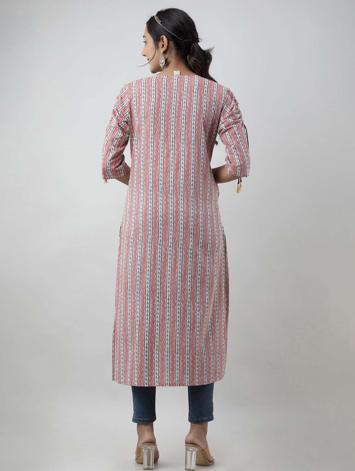 women printed elbow sleeve straight kurta - 22300364 -  Standard Image - 3