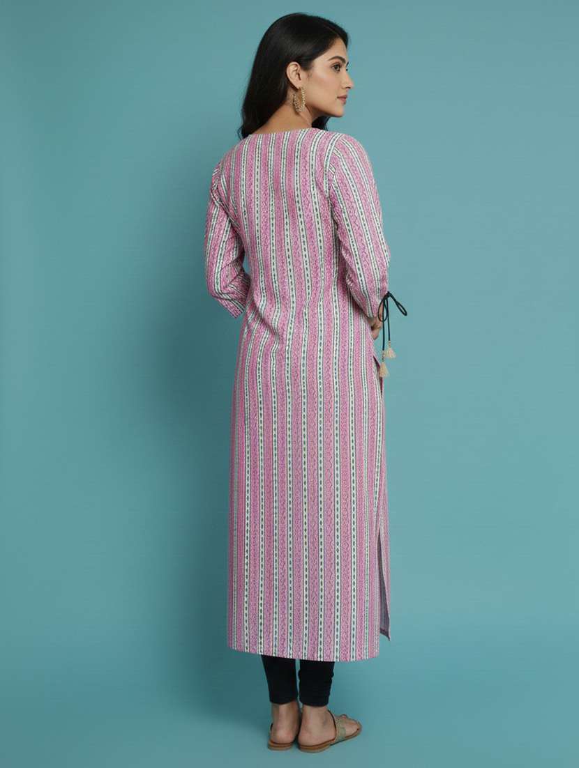 women printed three quarter sleeve straight kurta - 22300365 -  Standard Image - 3