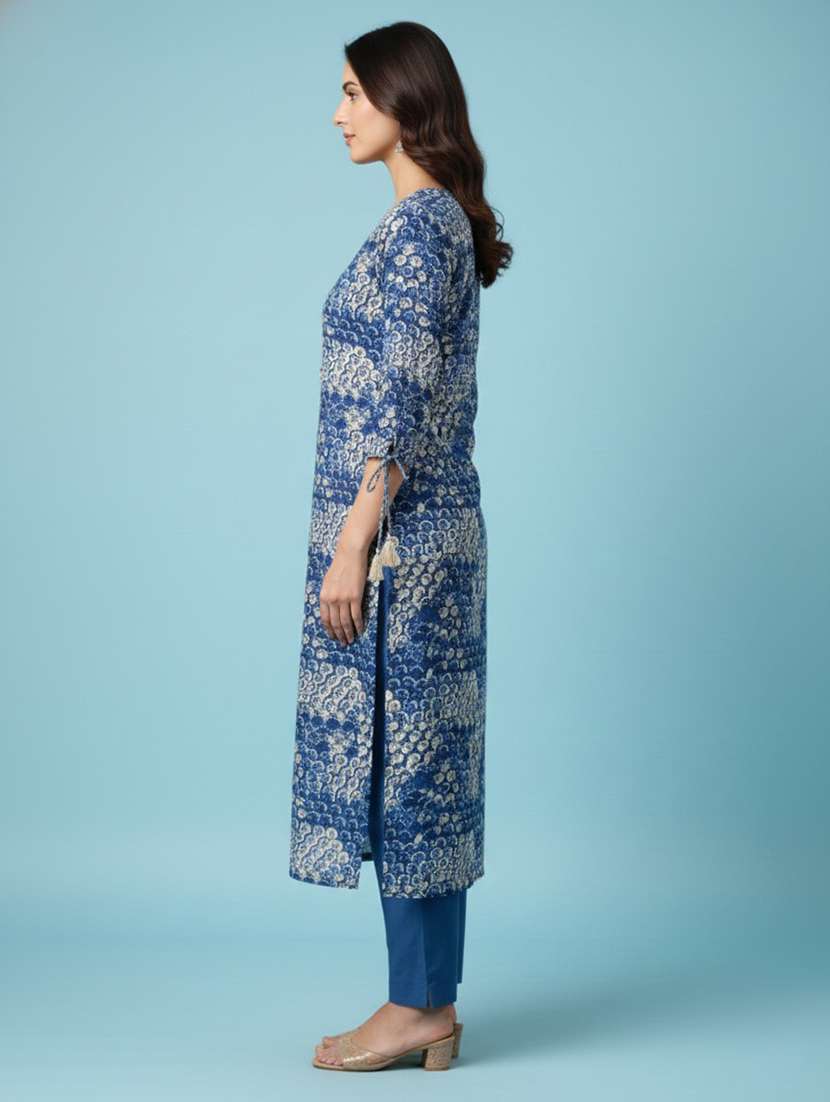 women printed three quarter sleeve straight kurta - 22300367 -  Standard Image - 3