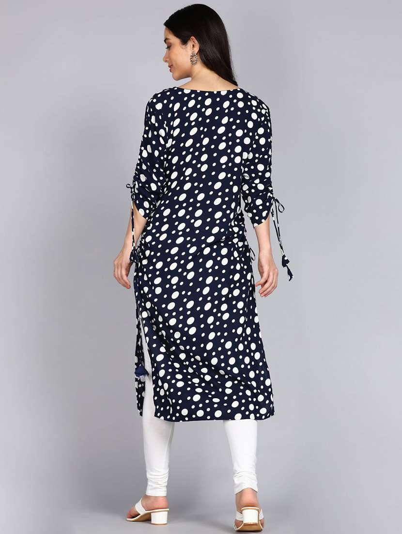 women polka dot three quarter sleeve straight kurta - 22300369 -  Standard Image - 3