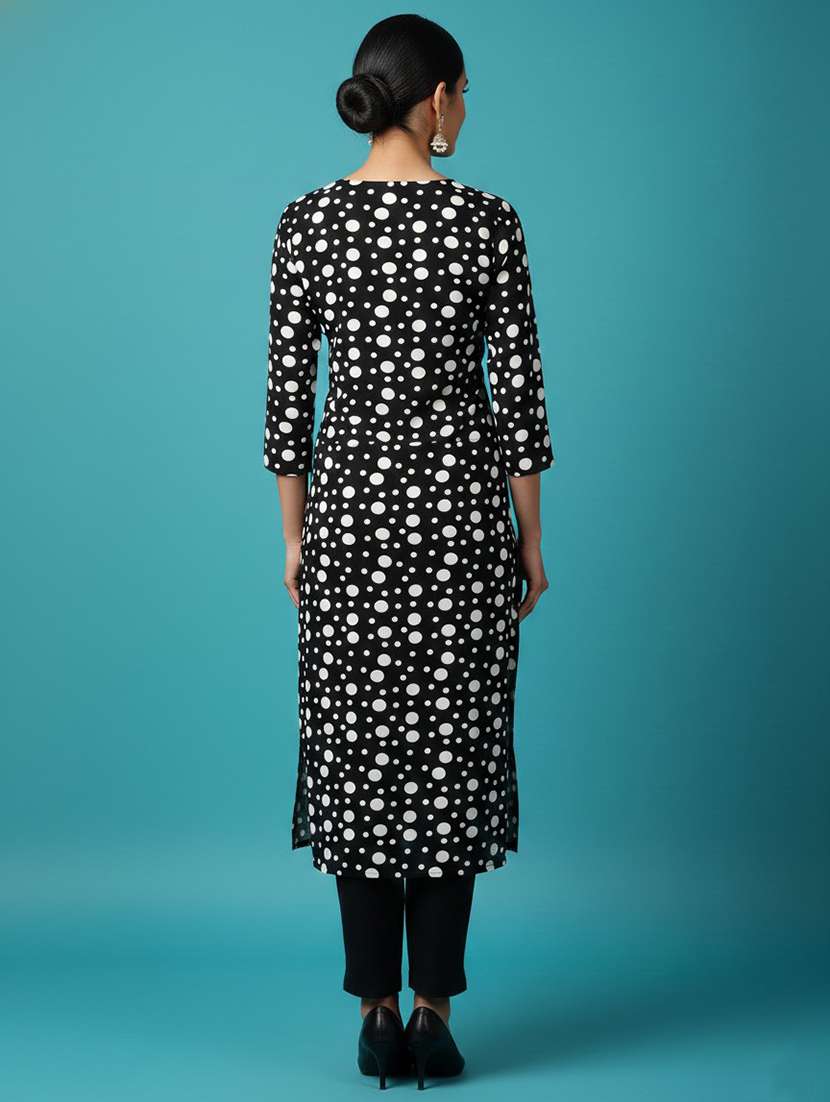 women polka dot three quarter sleeve straight kurta - 22300370 -  Standard Image - 3