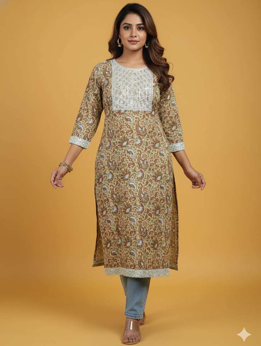 women paisley three quarter sleeve straight kurta