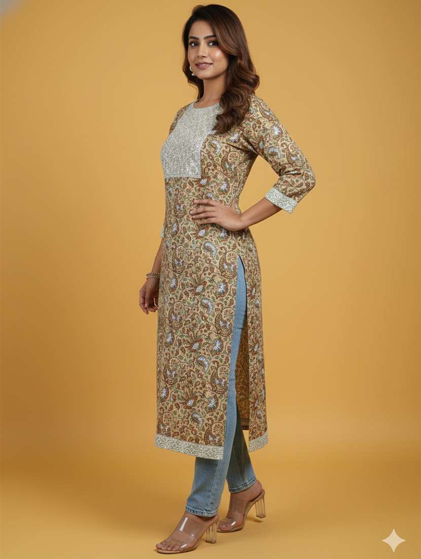 women paisley three quarter sleeve straight kurta - 22300372 -  Standard Image - 5