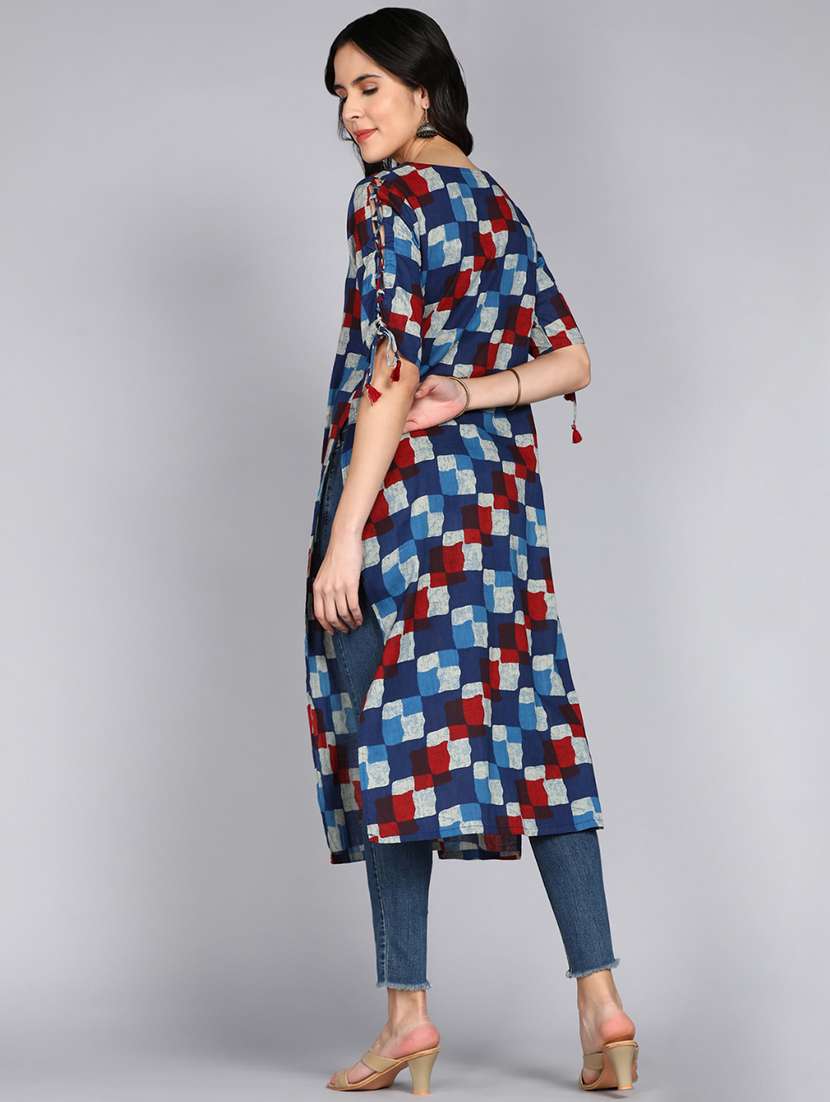 women printed short sleeve straight kurta - 22300373 -  Standard Image - 3