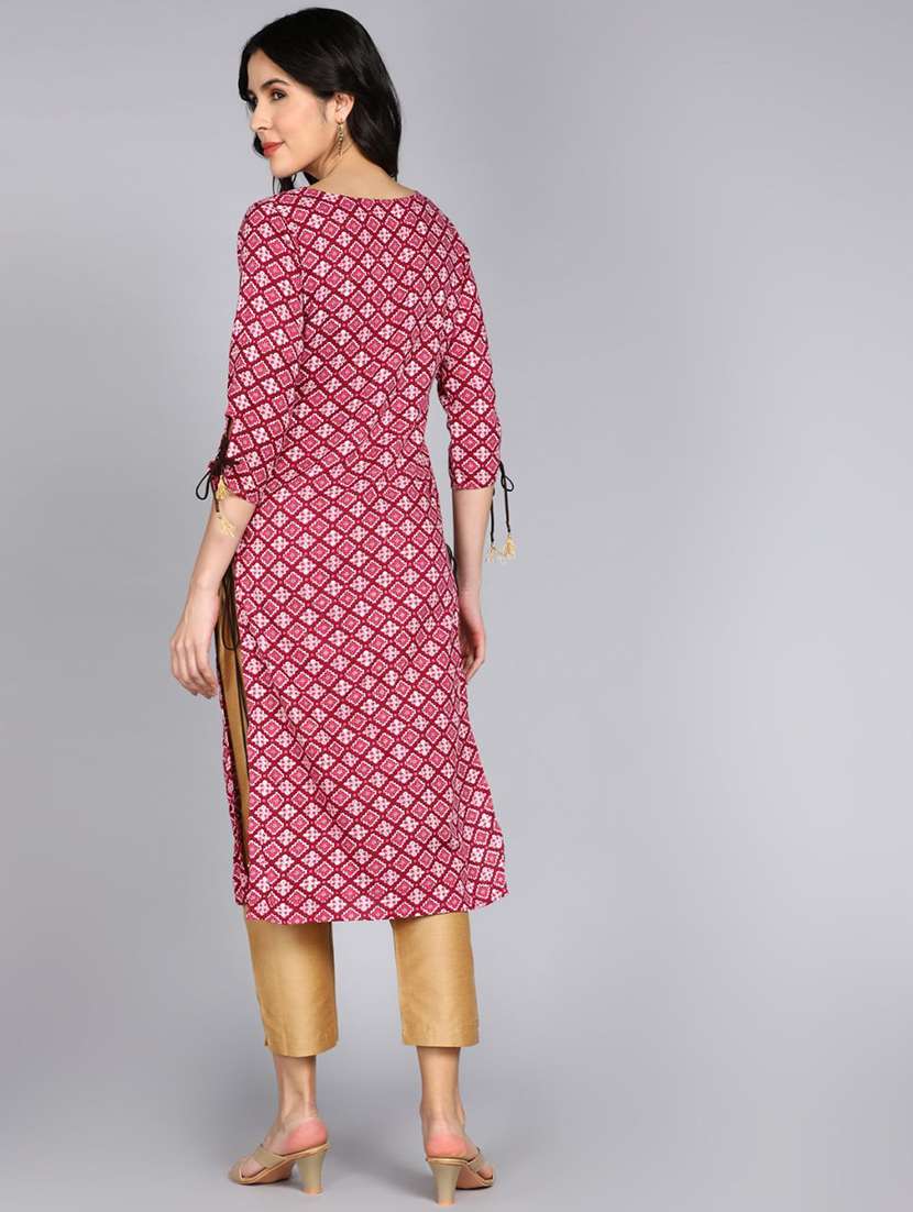 women printed three quarter sleeve straight kurta - 22300374 -  Standard Image - 3