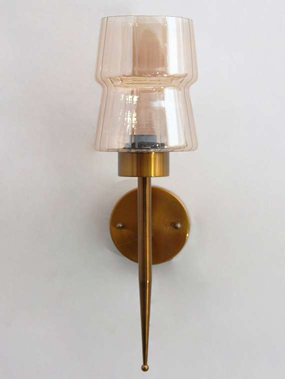 modern brass wall sconce with amber glass shade - 22300393 -  Standard Image - 3