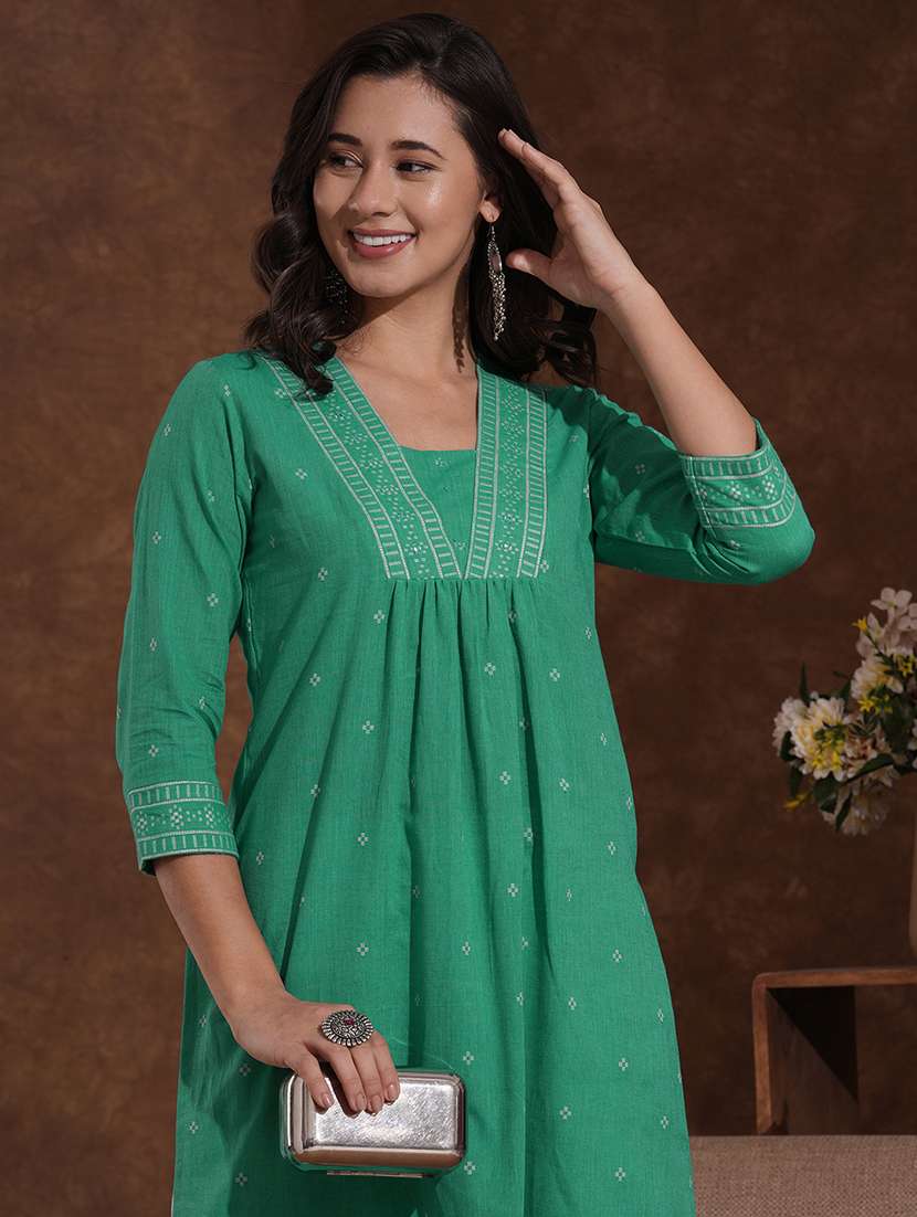 women self design three quarter sleeve a-line kurta - 22300522 -  Standard Image - 5