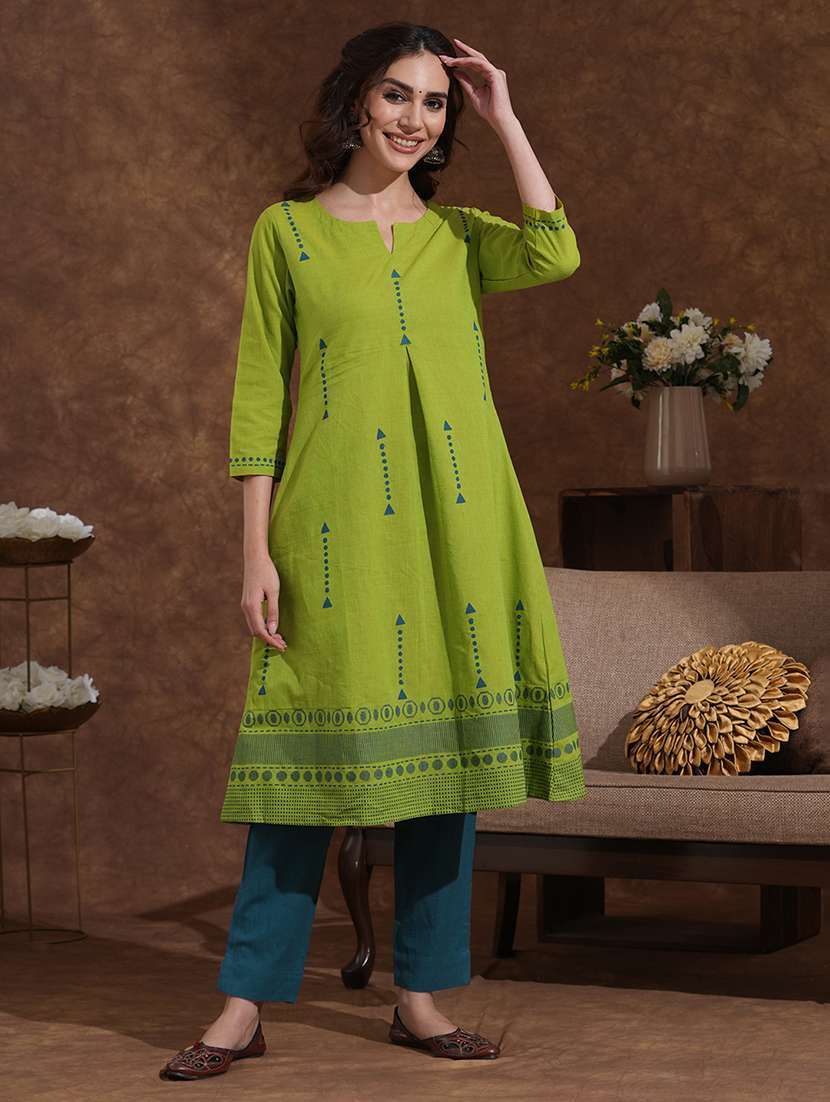 women self design three quarter sleeve a-line kurta - 22300528 -  Standard Image - 3