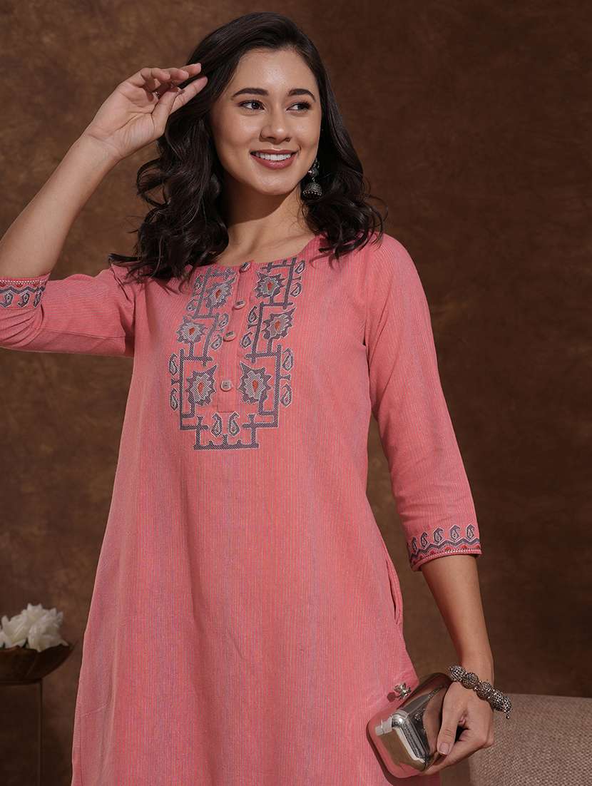 women self design three quarter sleeve a-line kurta - 22300530 -  Standard Image - 5