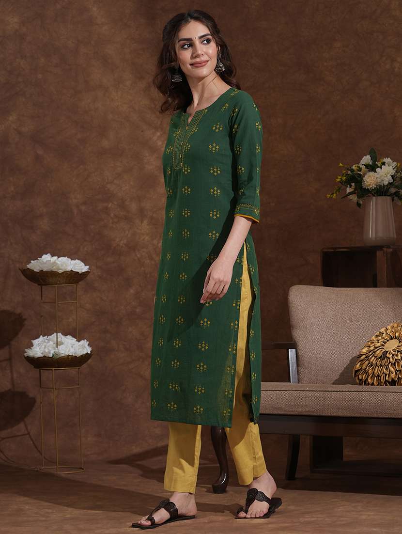 women self design three quarter sleeve straight kurta - 22300544 -  Standard Image - 3
