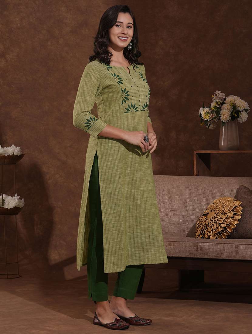 women self design three quarter sleeve straight kurta - 22300551 -  Standard Image - 3