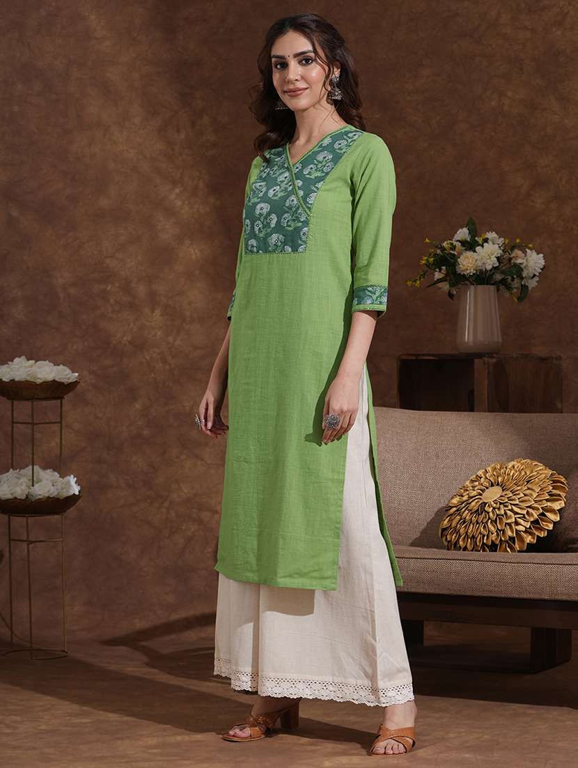 women floral three quarter sleeve straight kurta - 22300553 -  Standard Image - 3