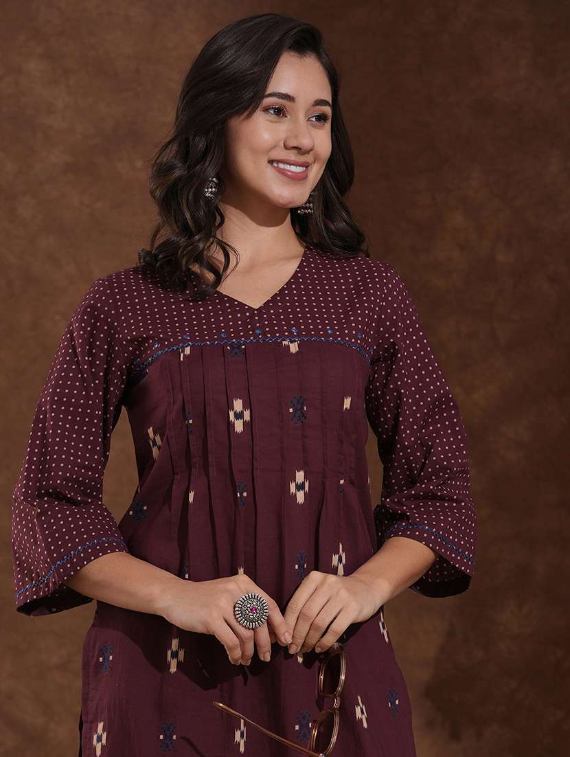 women printed three quarter sleeve a-line kurta - 22300559 -  Standard Image - 5