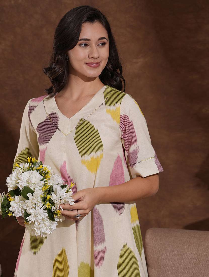 women printed elbow sleeve a-line dress - 22300569 -  Standard Image - 5