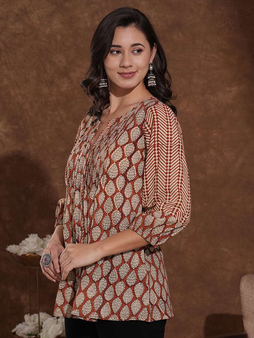 women printed puff sleeve a-line top - 22300573 -  Standard Image - 3