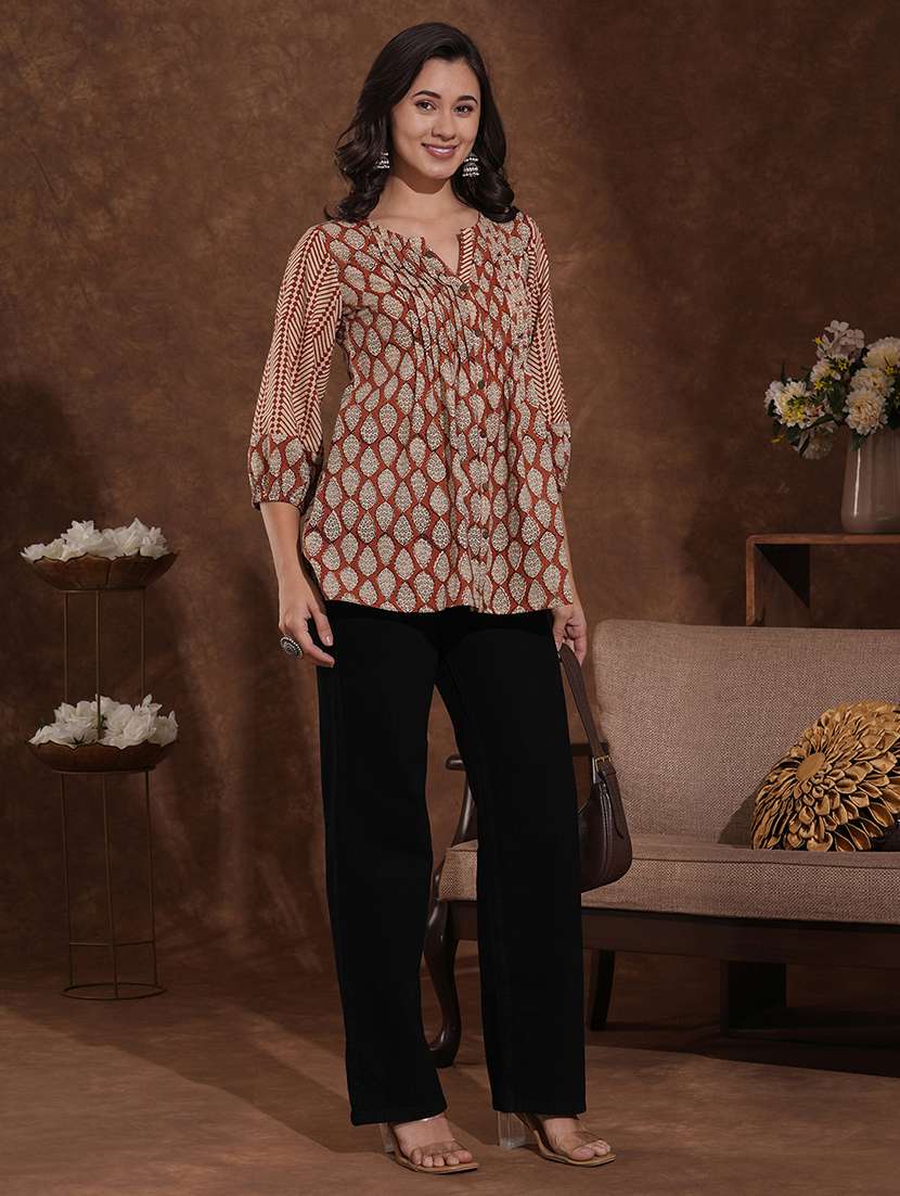 women printed puff sleeve a-line top - 22300573 -  Standard Image - 5