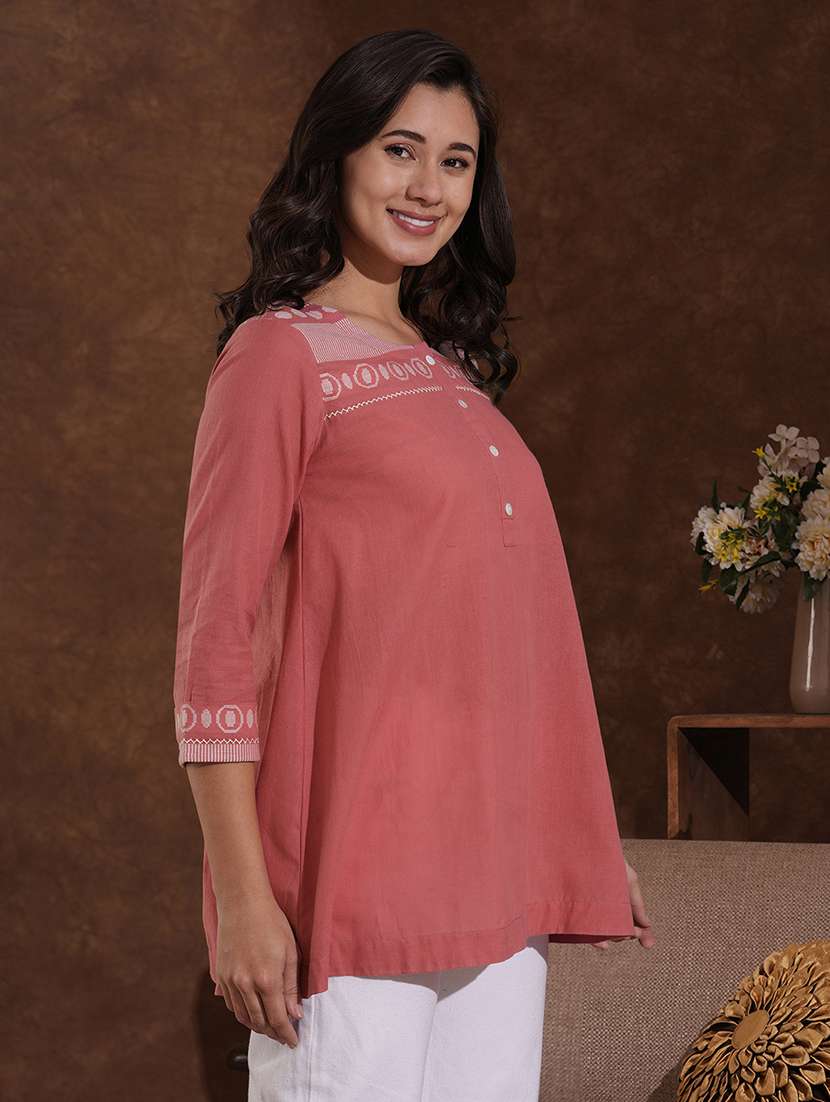 women self designed three quarter sleeve a-line kurti - 22300574 -  Standard Image - 3