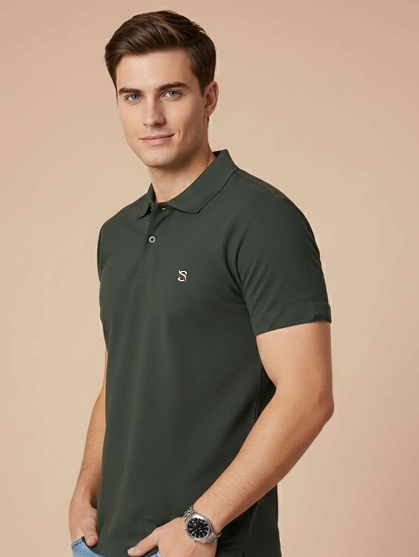 men solid short sleeve polo t-shirt