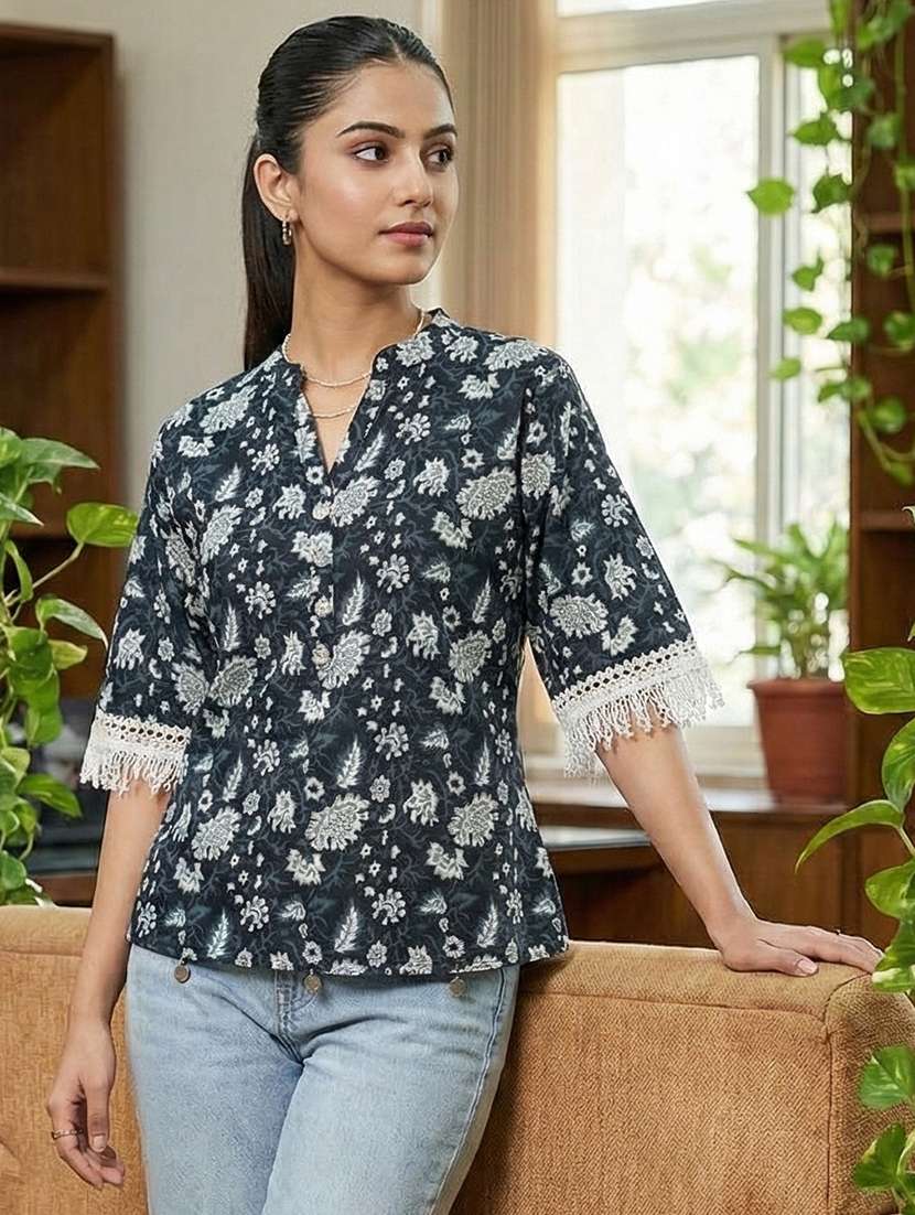 women floral three quarter sleeve ethnic top