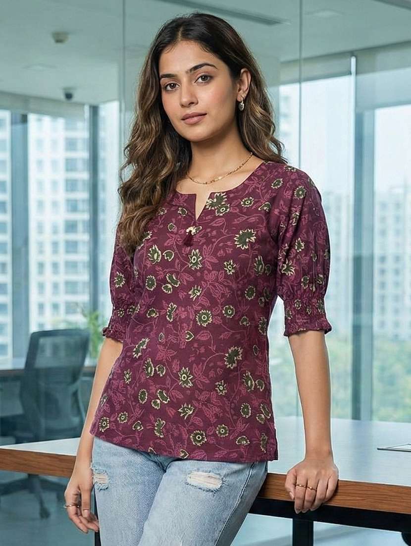 women floral puff sleeve ethnic top