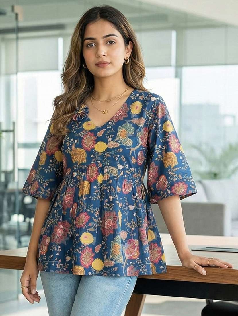 women floral three quarter sleeve ethnic top