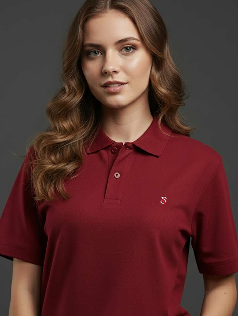 women solid short sleeve polo t-shirt