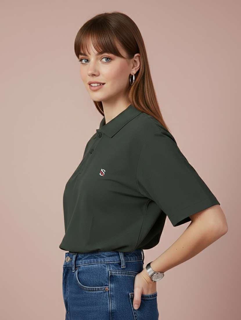 women solid short sleeve polo t-shirt