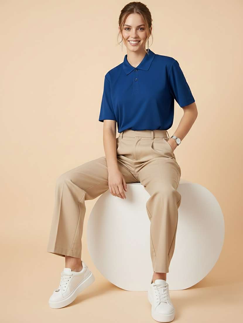 women solid short sleeve polo t-shirt