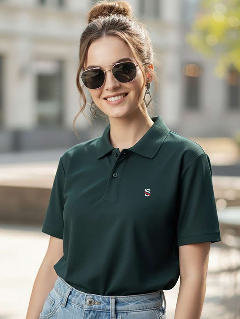 women solid short sleeve polo t-shirt